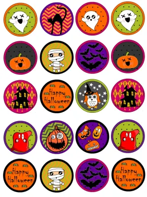 Halloween – barevná kolečka s mumií a sovou – jedlá kolečka na cupcakes