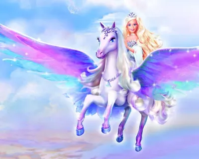 Barbie – princezna na kouzelném pegasovi – obdélníkový jedlý papír na dort