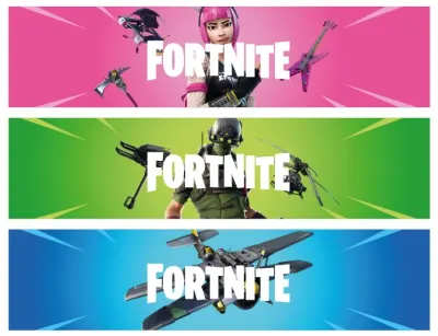 Fortnite – tři barevné pruhy a kytaristka – obdélníkový jedlý papír na dort