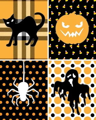 Halloween – kočka, dýně, pavouk a duch – obdélníkový jedlý papír na dort
