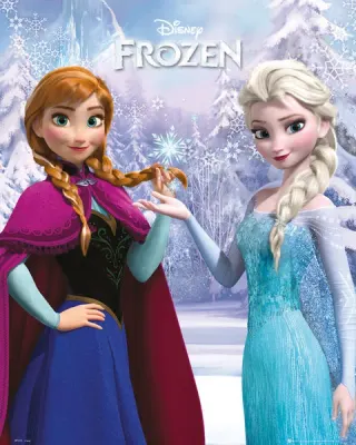 Frozen – Anna a Elsa před zamrzlým lesem – obdélníkový jedlý papír na dort