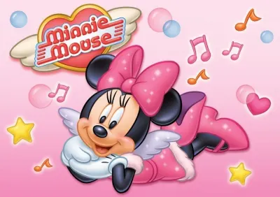 Minnie – s křídly, notami a bublinami – obdélníkový jedlý papír na dort