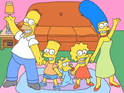 Simpsonovi – mávající rodina před gaučem – obdélníkový jedlý papír na dort