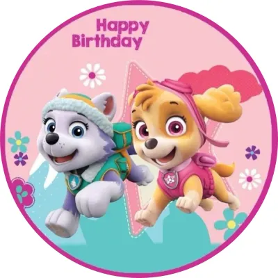 Tlapková patrola – Skye, Everest, Happy Birthday – jedlý papír na dort