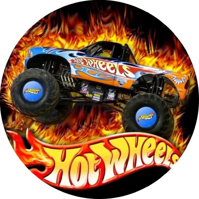 Hot Wheels – Modrý monster truck v plamenech – jedlý papír na dort