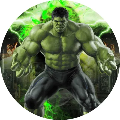 Hulk – zelené blesky a hořící město – jedlý papír na dort