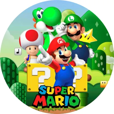 Super Mario – s Luigim, Yoshim a bloky s otazníky – jedlý papír na dort