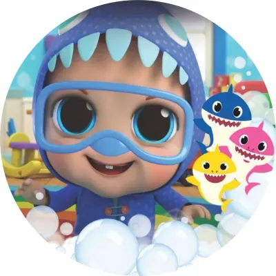 Baby Shark – miminko v kapuci žraloka – jedlý papír na dort