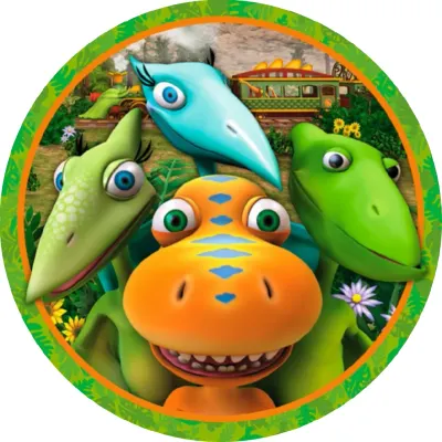 Dinosauři – ještěři s projíždějícím vláčkem – jedlý papír na dort