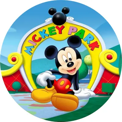 Mickey Mouse – sedící u brány Mickey Park – jedlý papír na dort