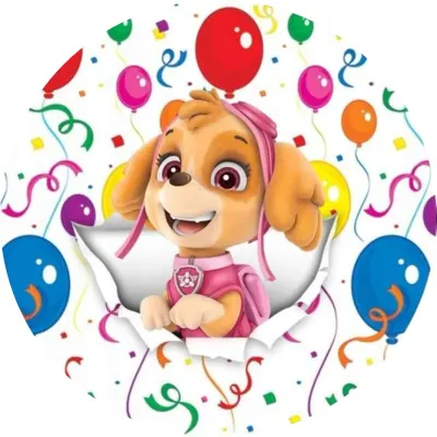 Paw Patrol – Skye v papíru s balónky – jedlý papír na dort