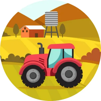 Traktor – červený na poli u vodárenské věže – jedlý papír na dort