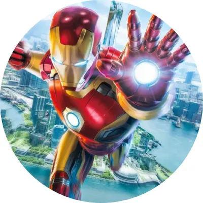 Avengers – Iron Man letící nad městem – jedlý papír na dort