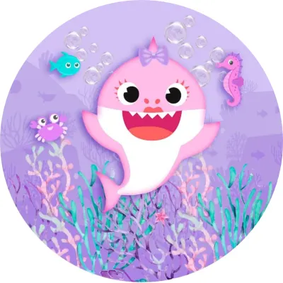 Baby Shark – růžová žraločí slečna s mašlí – jedlý papír na dort