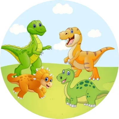 Dinosauři – čtyři kamarádi na palouku – jedlý papír na dort