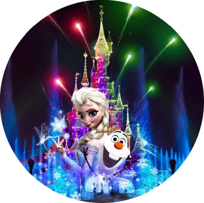 Frozen – Elsa a Olaf s ohňostrojem nad zámkem – jedlý papír na dort
