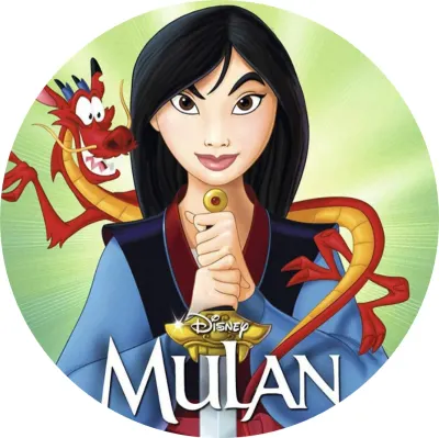 Mulan – s mečem a drakem Mushu – jedlý papír na dort