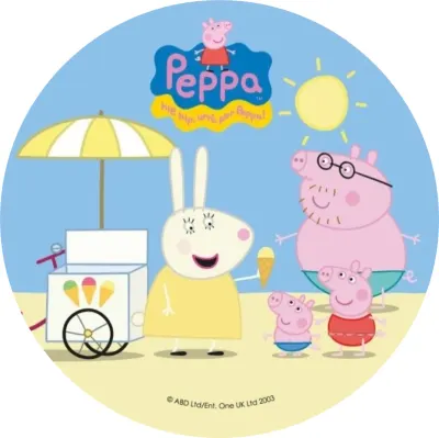 Prasátko Peppa – rodinka na pláži se zmrzlinou – jedlý papír na dort