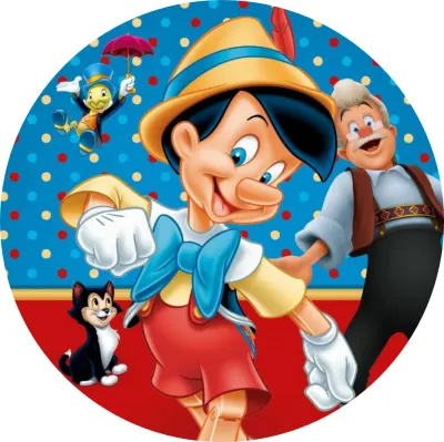 Pinocchio – Geppetto, cvrček a kotě Figaro – jedlý papír na dort
