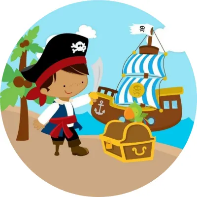 Pirát – dřevěná noha, papoušek a truhla – jedlý papír na dort