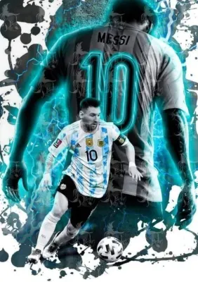 Lionel Messi – modrobílý dres a neonové blesky – obdélníkový jedlý papír na dort