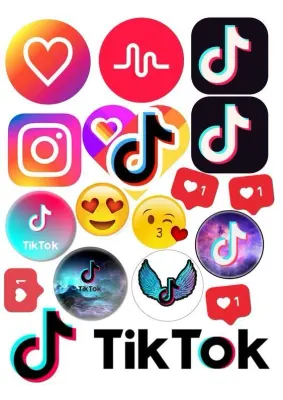 Sociální sítě – TikTok loga a emotikony – obdélníkový jedlý papír na dort