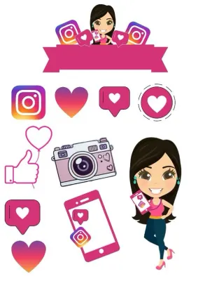 Sociální sítě – dívka, fotoaparát a banner – obdélníkový jedlý papír na dort