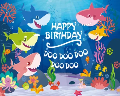 Baby Shark – Happy Birthday – obdélníkový jedlý papír na dort