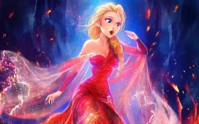 Frozen – Ohňová princezna v červených šatech – obdélníkový jedlý papír na dort