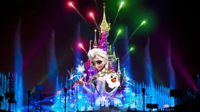 Frozen – Elsa a Olaf s ohňostrojem u zámku – obdélníkový jedlý papír na dort