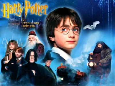 Harry Potter – filmová koláž s expresem a hradem – obdélníkový jedlý papír na dort
