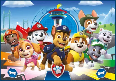 Paw Patrol – celá parta pejsků u věže – obdélníkový jedlý papír na dort