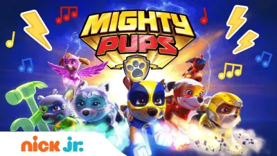 Paw Patrol – Mighty Pups s blesky a notami – obdélníkový jedlý papír na dort