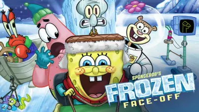 SpongeBob – zimní jízda a Frozen Face-Off – obdélníkový jedlý papír na dort