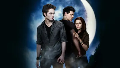 Stmívání – Edward, Bella, Jacob pod měsícem – obdélníkový jedlý papír na dort