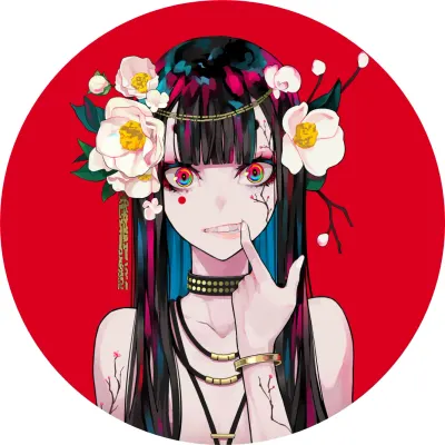 Anime – Dívka s květy na červeném pozadí – jedlý papír na dort