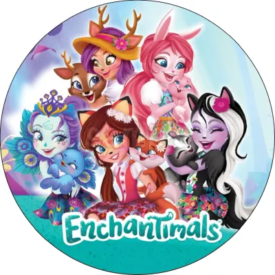 Enchantimals – parta s tyrkysovým nápisem – jedlý papír na dort