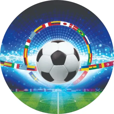 Fotbal – míč v oblouku vlajek a blesky – jedlý papír na dort