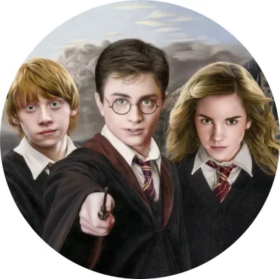 Harry Potter – kreslená trojice a oblaka – jedlý papír na dort