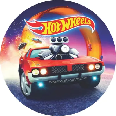 Hot Wheels – Červený závoďák před smyčkou – jedlý papír na dort