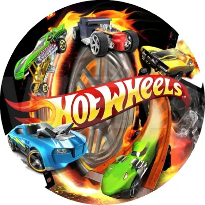 Hot Wheels – Čtyři autíčka u ohnivého kola – jedlý papír na dort