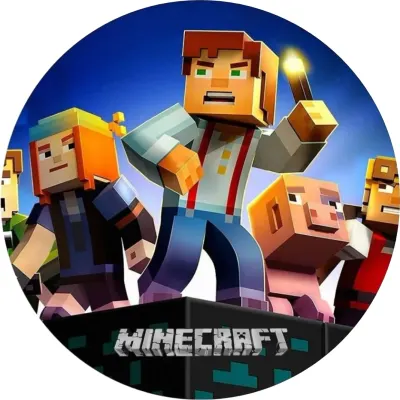 Minecraft – Jesse s pochodní, Petra a Reuben – jedlý papír na dort