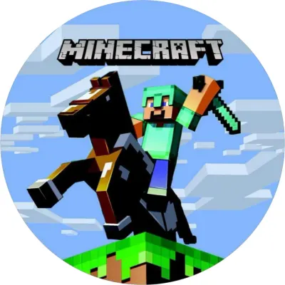 Minecraft – Steve v brnění na černém koni – jedlý papír na dort