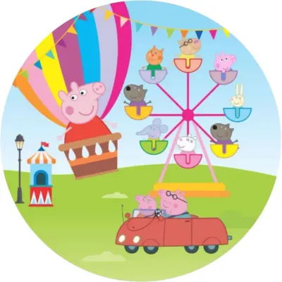Prasátko Peppa – v balonu nad poutí – jedlý papír na dort