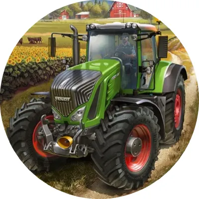 Traktor – zelený u slunečnicového pole – jedlý papír na dort