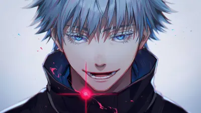 Anime – bělovlasý mladík s modrýma očima – obdélníkový jedlý papír na dort