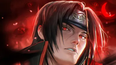 Anime – ninja s červenýma očima a měsícem – obdélníkový jedlý papír na dort