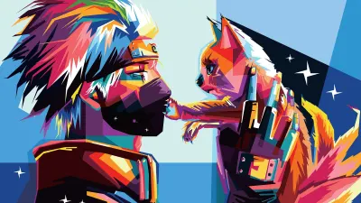 Anime – pop-art ninja s liškou – obdélníkový jedlý papír na dort