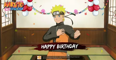 Naruto – oslava a nápis Happy Birthday – obdélníkový jedlý papír na dort