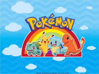 Pokémon – Pikachu, Charmander a duha – obdélníkový jedlý papír na dort